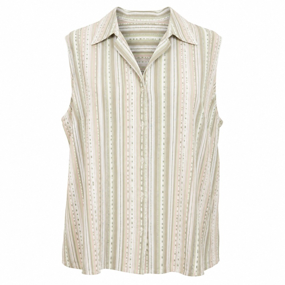 Vintage Y2K Shirleah Womens 26/28W Sleeveless Striped Button Front Blouse Plus